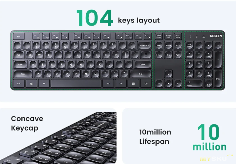 7.29$ (717руб.) Супер цена на беспроводную клавиатуру UGREEN KU004
